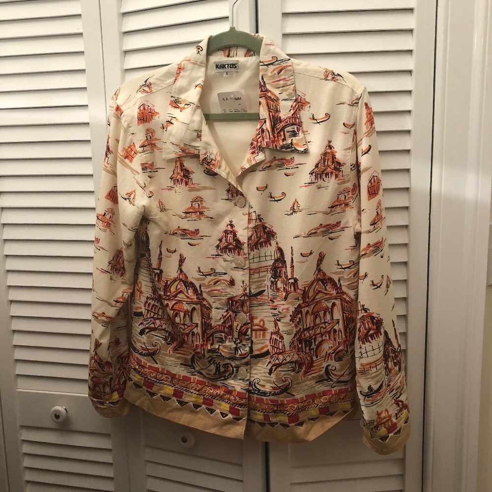 Kaktus women jacket beigy tan with landscape coral